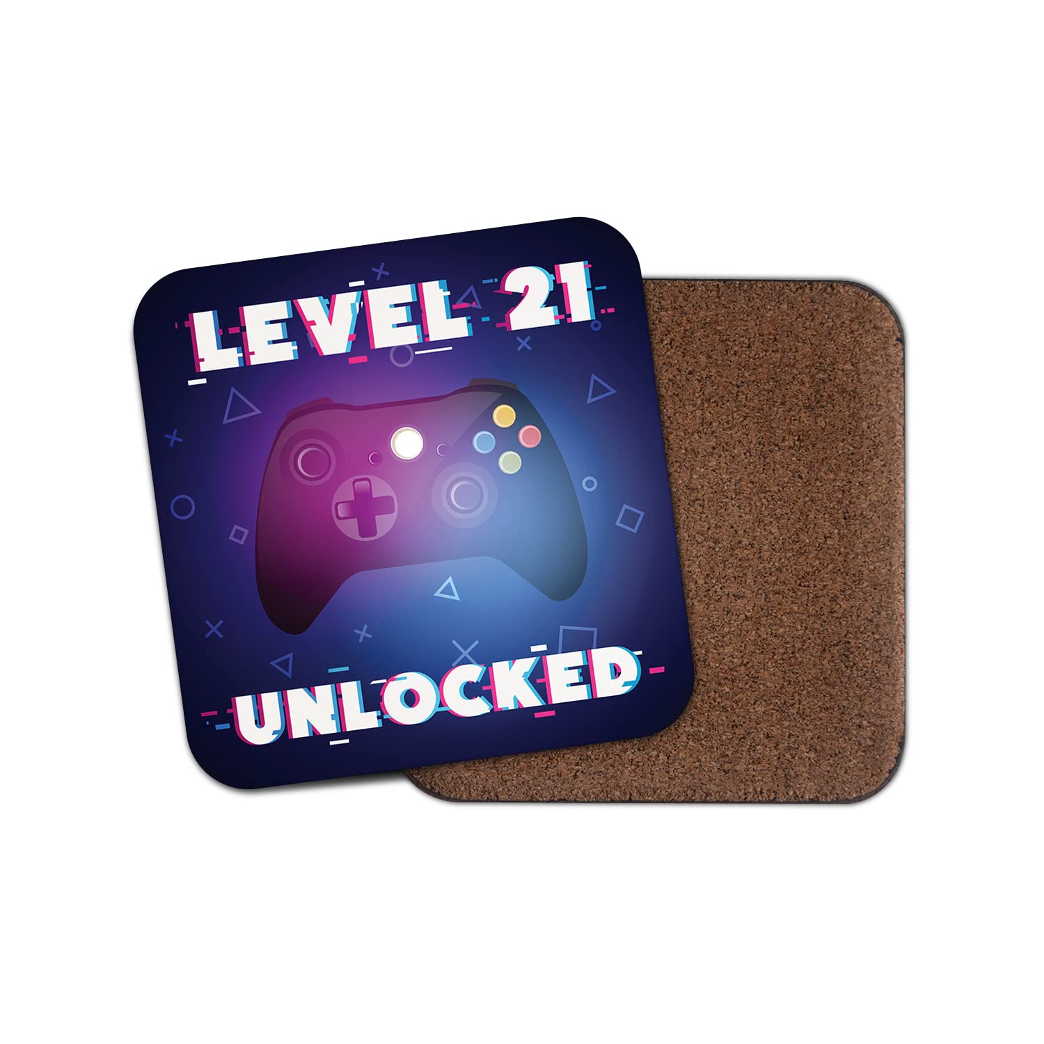 Dv Design Girls Multicolor Square Single Coaster - Gamer Birthday Level 21 21St Twenty One Twenty-One Unlocked Gaming Game Controller Glitch Boys Men Brother Friend Mancave Gift #78608