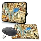 Pedea Design Tablet PC Tasche 10,1 Zoll (25,6cm) mit Mauspad und schnurloser Maus, Vintage Travel