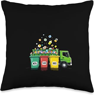 METAL PLASTIC PAPER Recycling Truck Throw Pillow
