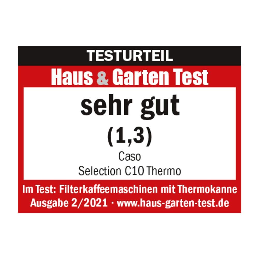Caso Selection C10 - Kaffeemaschine mit 1,2 L Thermoskanne, Edelstahl | Testurteil Sehr Gut, Timer, mit Permanentfilter für 10 Tassen, Schwarz