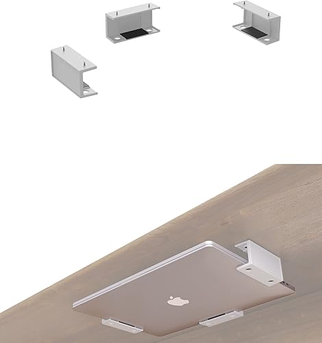 Miniatura 7 de ZZHDESBY Soporte para laptop debajo del escritorio, cajón de laptop con adhesivo y tornillo para Macbooks, teclado, routers, módems, caja de cable,
