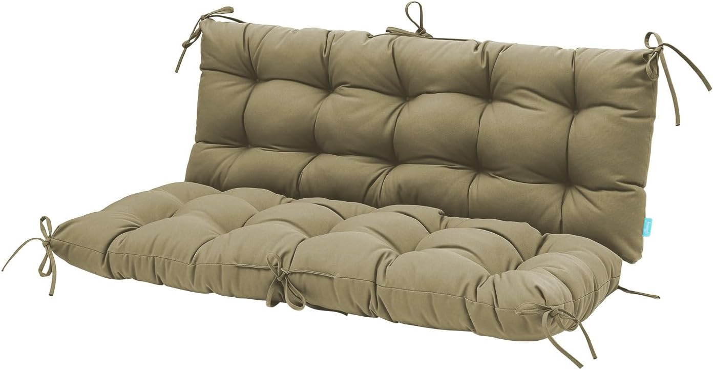 QILLOWAY Outdoor/Indoor Bench Cushion,Porch Swing Replacement Cushions 2-3 Seater Loveseat Chair Pads with Backrest and Ties for Garden Patio Furniture (51inx40in, Beige)