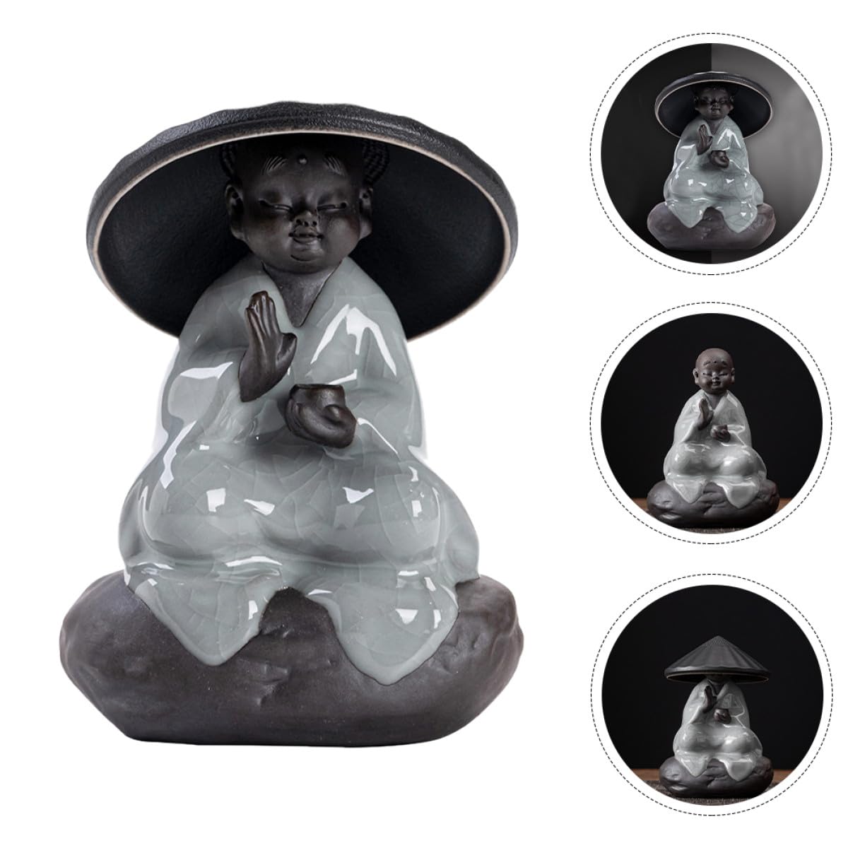 Filtro Tè Multifunzionale Design Classico Infusore in Ceramica Nero Statua Buddha Staccabile e Infusione Tè Sfuso per Decorazioni Casa