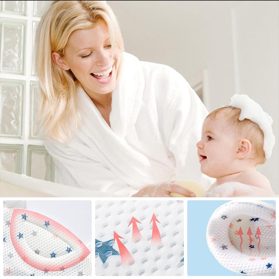 Hamac de Bain pour Bébé Antidérapant, Coussin Baignoire Antidérapant, Filet de Siège Pliable pour Bébé 0 à 36 Mois