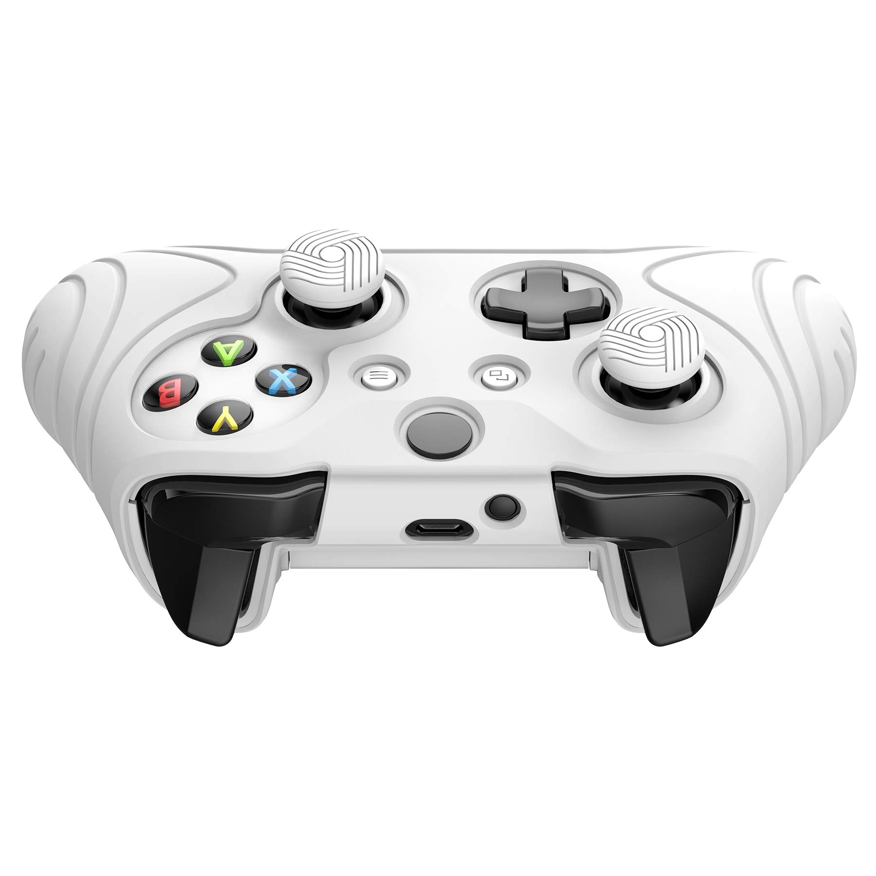 PlayVital Funda de Silicona para Xbox One S/X - Cubierta de Goma, Protector Antideslizante de Tacto Suave, Carcasa con 2 Tapas de Joystick, Protección Completa para Mando (Blanco)
