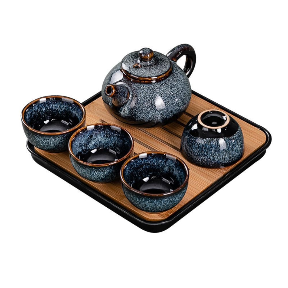 Service à thé Kung Fu en céramique 6 pièces, Assiette à thé Japonaise, théière, Tasse, Service à thé Pratique