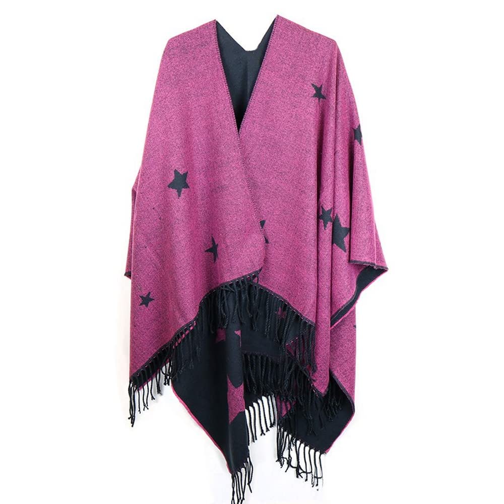 LilyRosa Star Wrap Winter Scarf Fringe Edge Cosy Blanket Shawl Star Grey Pink Blue (Blue Pink)