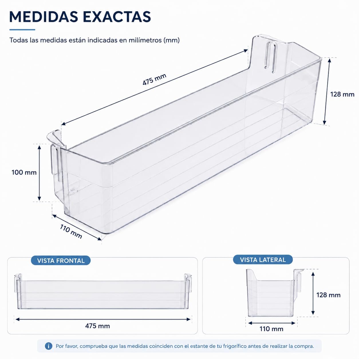 CABLEPELADO - Estante Botellero Frigorífico Compatible con Balay (46.5 x 10 x 12.5 cm) | Bandeja Inferior para Botellas | Recambio Código Original 11022295