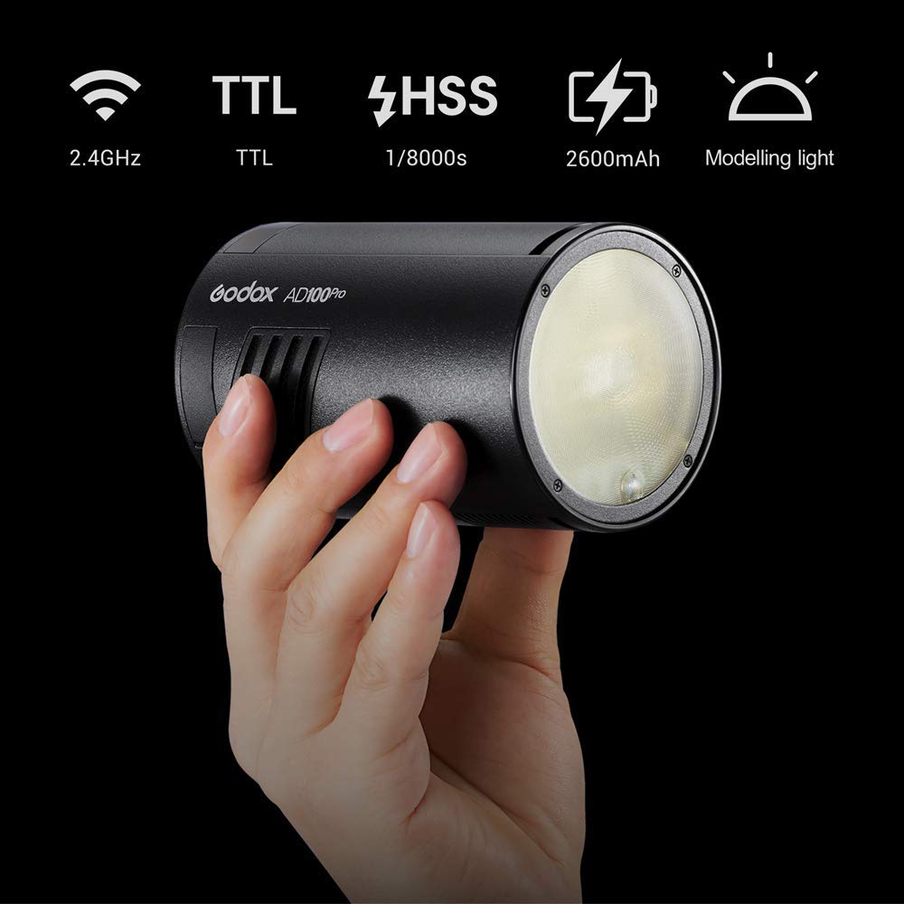 Godox AD100 Pro AD100Pro Flash tête Ronde avec Le kit AK-R1, 360 à Pleine Puissance, Recyclage 0,01s à 1,5 s, 1/8000 HSS, Soutien TTL/M/Multi-Fonctions, Batterie 2600mAh