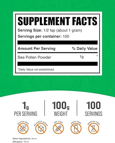 Miniatura 9 de BulkSupplements. com Polen de abeja en polvo, suplemento dietético, suplemento de polen de abeja, natural, sin gluten, sin relleno, 1000 mg por