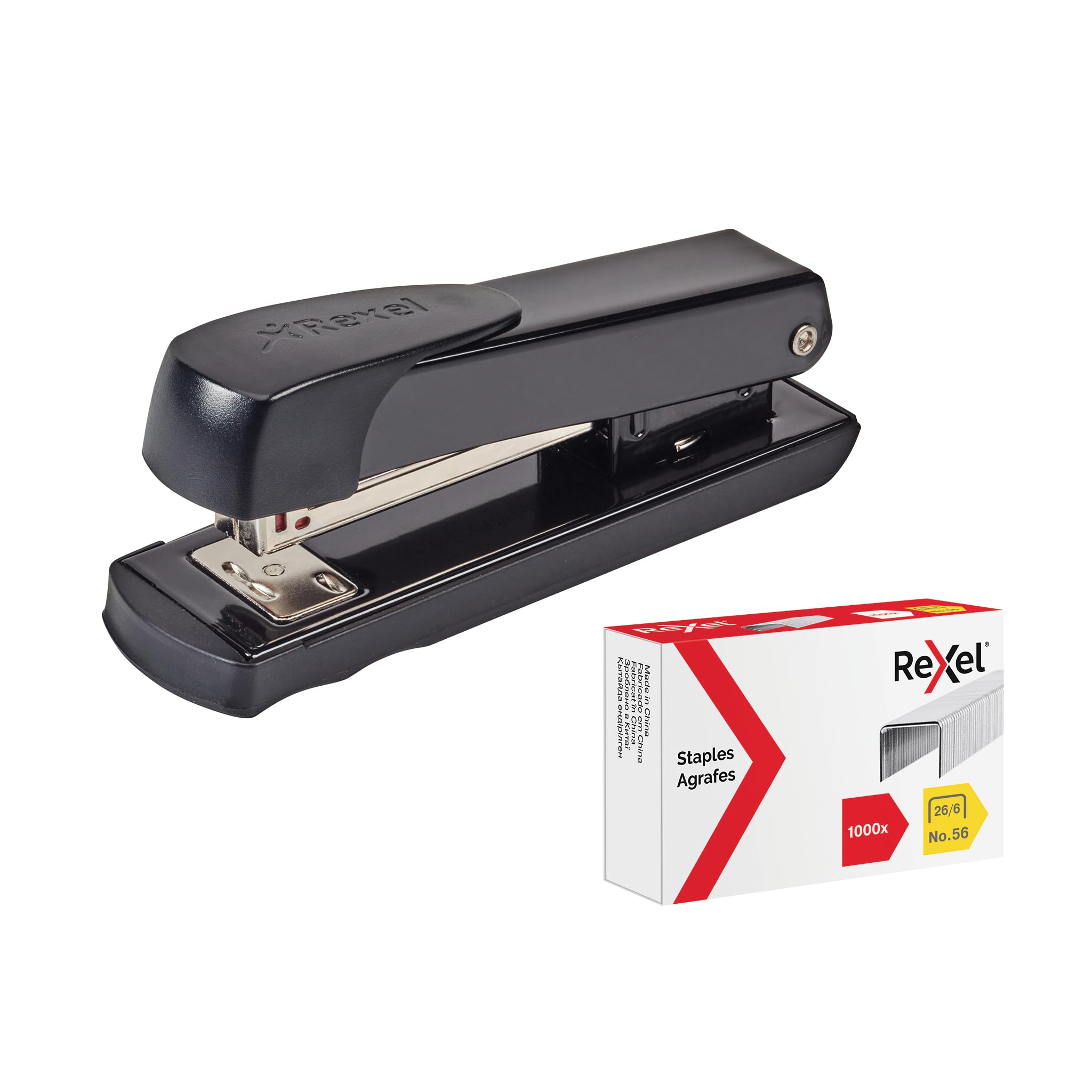 Rexel Meteor Half Strip Stapler with 1000 26/6 Staples, 20 Sheet Capacity, Metal Desktop Stapler with Ergonomic Grip, Black (2115733)