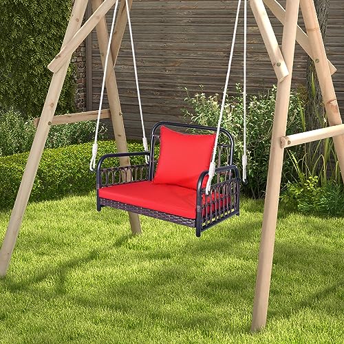 Image of Tangkula Outdoor Hanging Porch Swing with Cushions, Single Person, Red