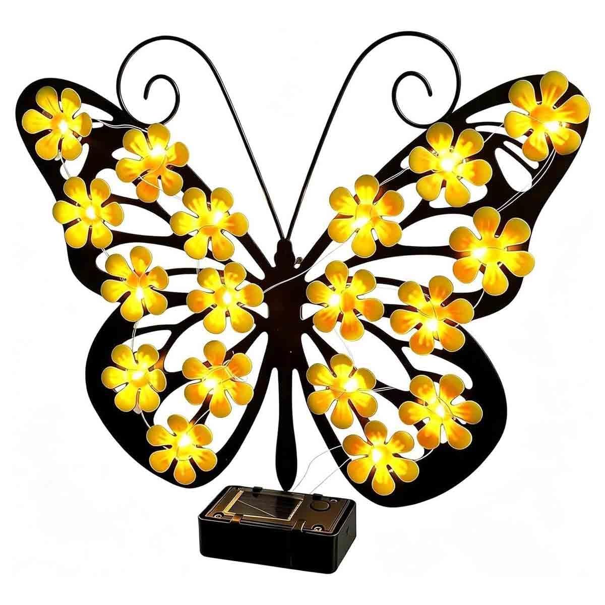DTWEFF Solar Butterfly Wall Lamp, Wall Decorative Metal Lights Outdoor Butterflys Shape, Waterproof LED Flower Wall Lamp for Patio, Yard, Porch, Garden Fence, Lawn(Butterfly)