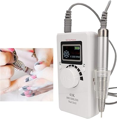 Brushless Nail Polishing Machine, 40000RPM Portable Nail Drill Machine Professional No Heating Electric File for Manicure/Pedicure, Cuticle, Grinding, Salon Home Use(US)