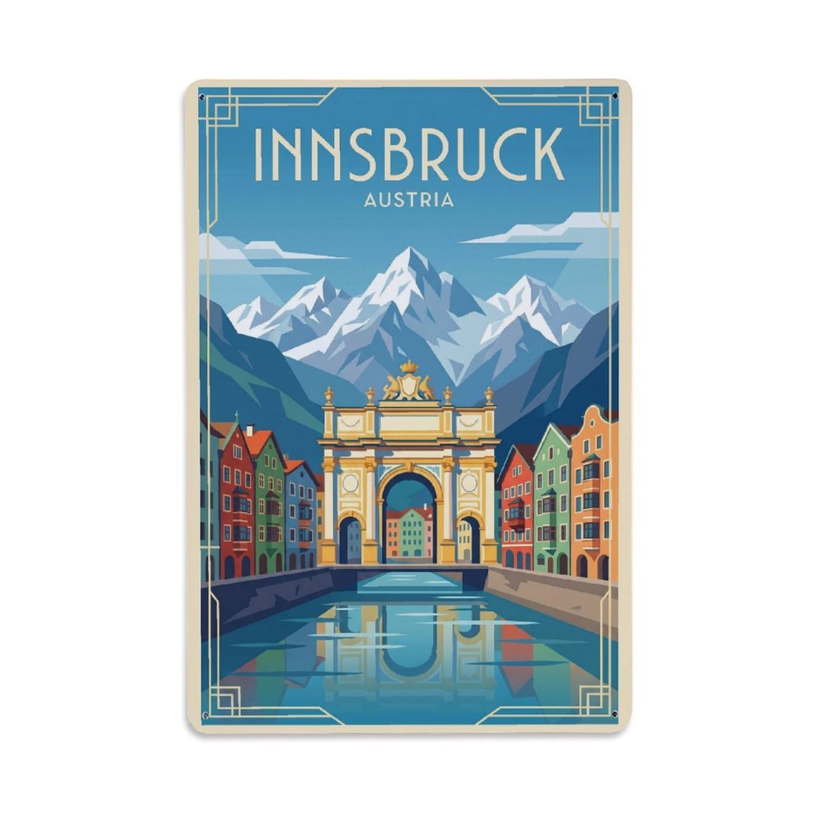 Olhnbad Style Alpine Innsbruck Austria Minimalist Mountain Travel Metal Tin Sign