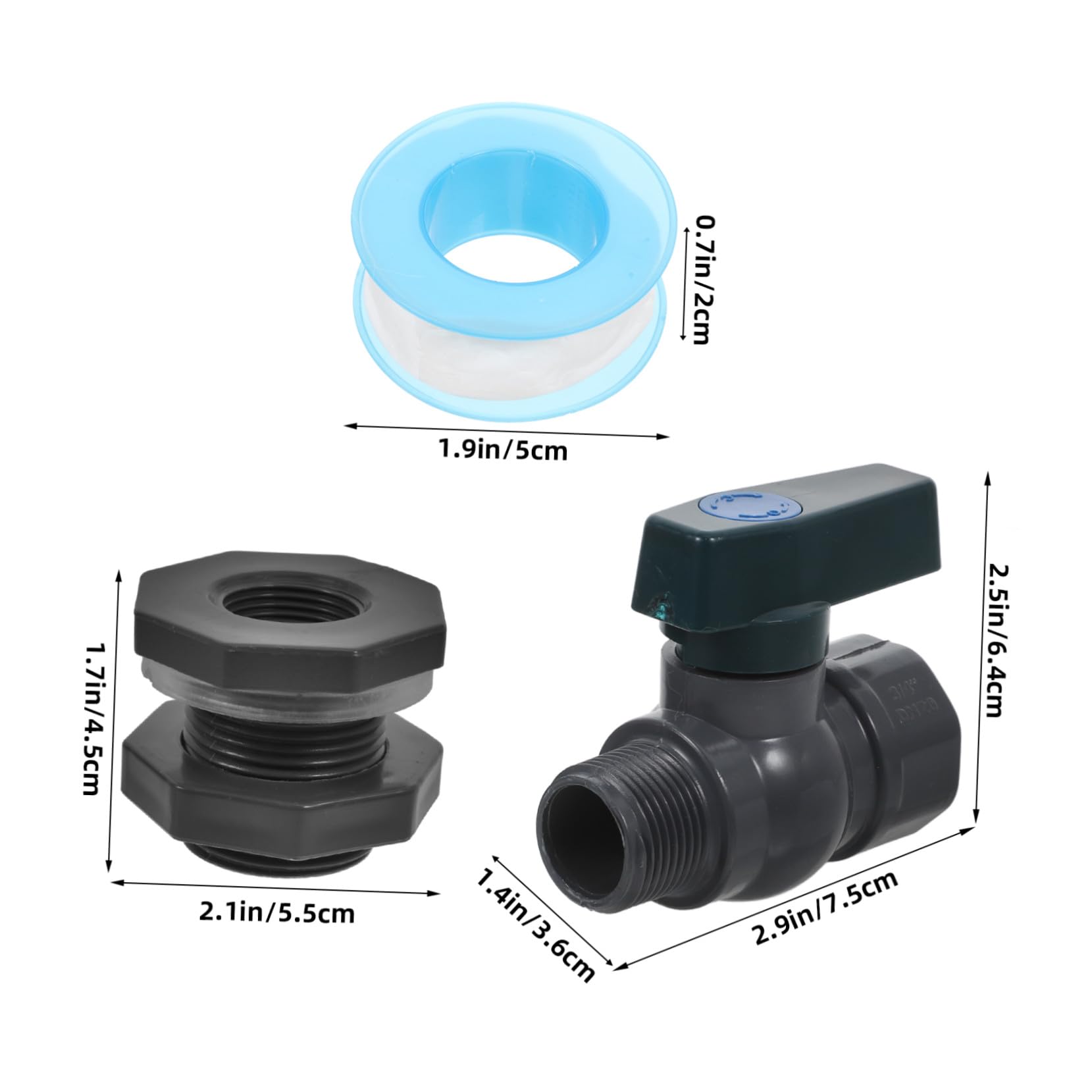 2 Sätze Teiliges PVC Regentonnen Adapter mit Wasserhahn Schlauchanschluss und Gewindedichtband Wiederverwendbar Einfache Installation für Gartenbewässerung und Wassertanks