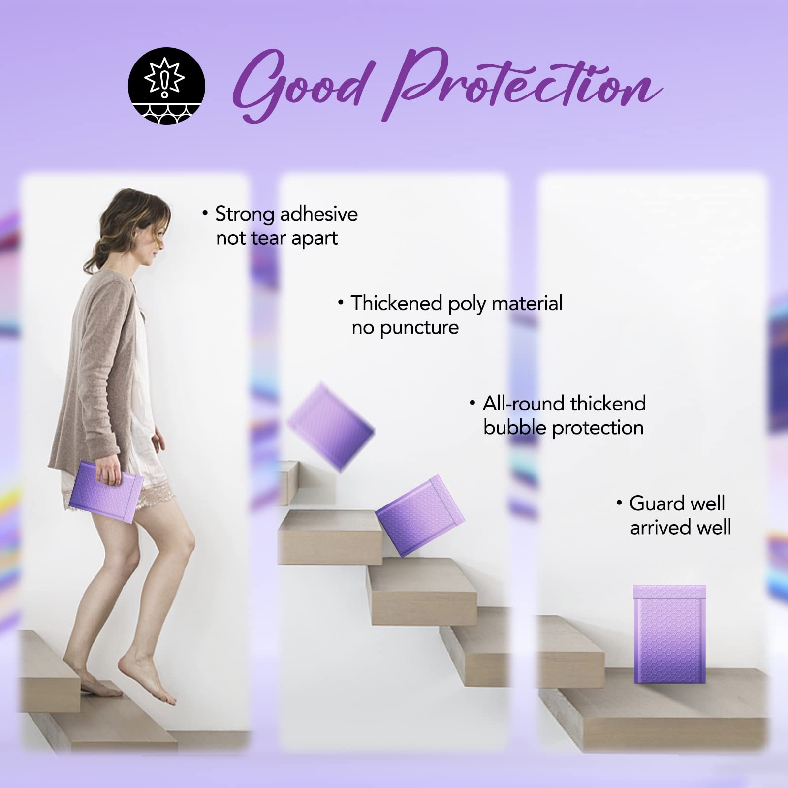 Fuxury Paquete de 100 sobres opacos de burbujas de 4 x 8 pulgadas, sobres acolchados de burbujas de color morado degradado, patrón de fuerte adherencia para envío de joyas, maquillaje #000
