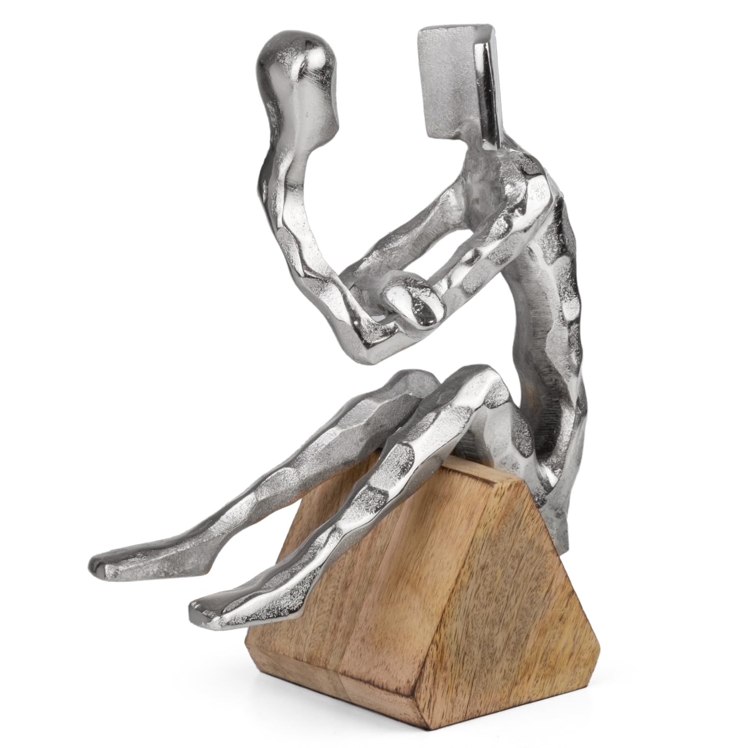 Nowoczesna figurka dekoracyjna myśli mężczyzna na cokole jako stylowa rzeźba do refleksji - 10 x 17,5 x 22 cm do salonu, biura, regału, biurka, pomysł na prezent, abstrakcyjna metalowa figurka na
