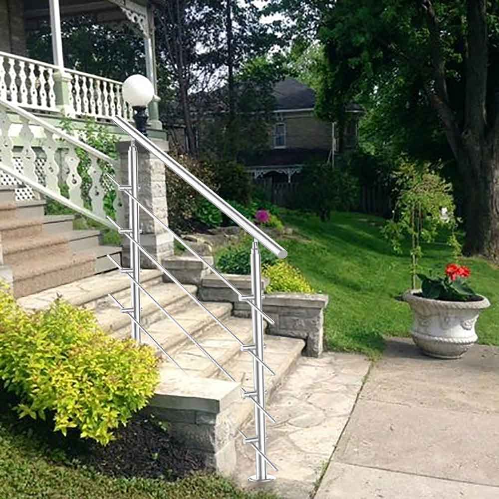 Poręcz ze stali nierdzewnej, do balustrady schodowej, na balkon, 120 cm, z 4 poprzeczkami Ø 42 mm, do wewnątrz i na zewnątrz