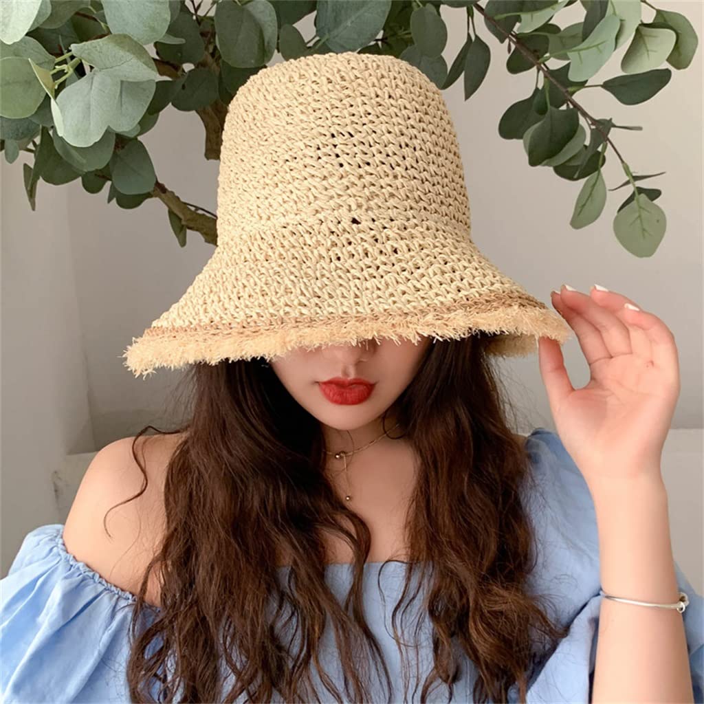 Sombrero de Paja Visera Sombrero de Playa Visera de Mujer Sombrero Plegable de Verano Sombrero de Viaje (Color : B, Size : 56-58cm) (B 6 7/8)