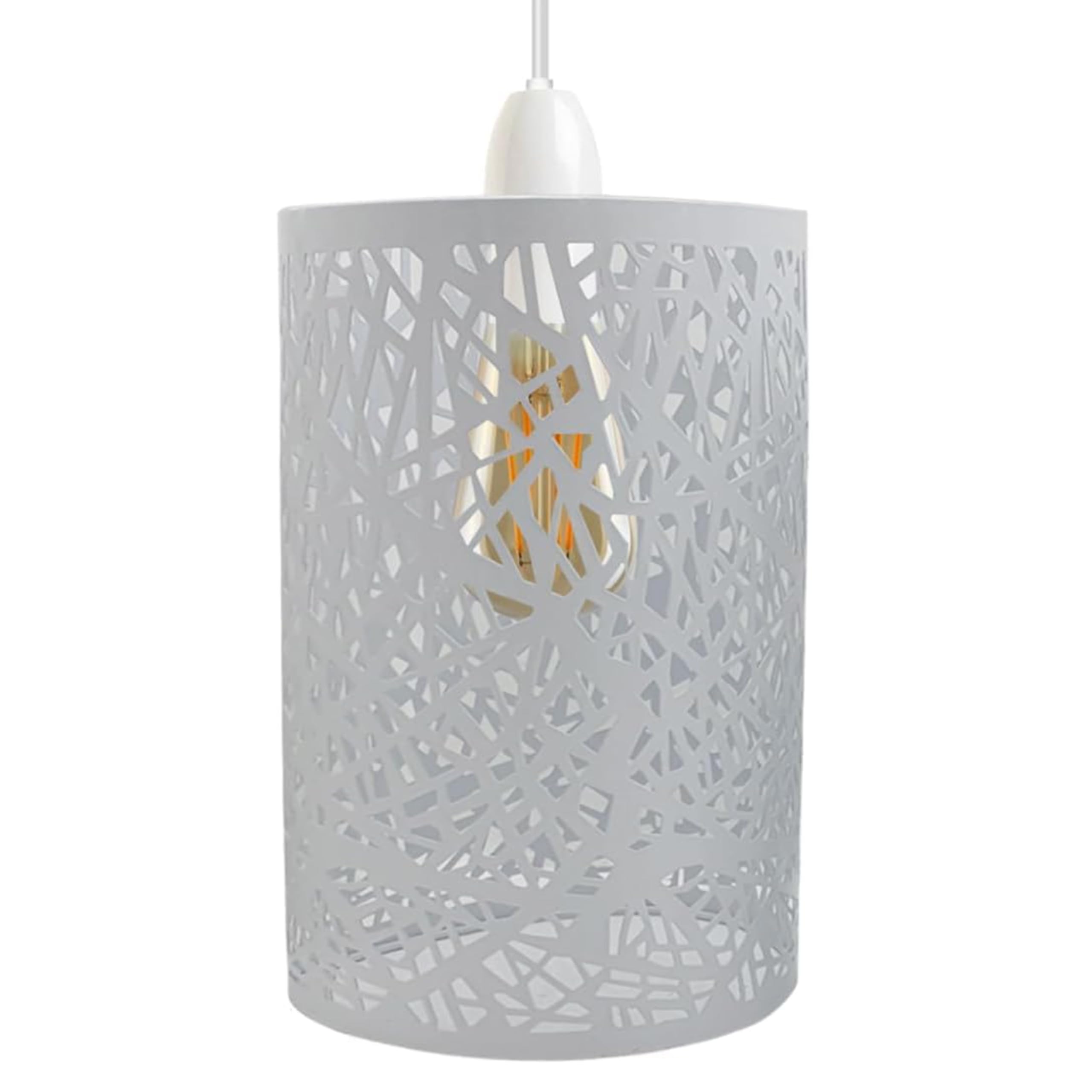 White Metal Forest Design Ceiling Pendant Shade When Lit The Light Escapes Through The Gaps and Casts The Forest Against The Walls and Ceiling by Happy Homewares — image 1