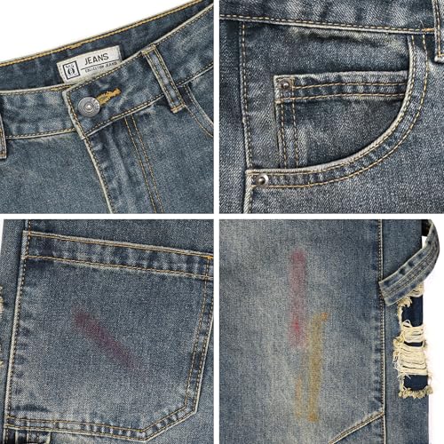 Barrel Baggy Jeans for Men y2k Mens Jeans Relaxed Fit Hip Hop High Waisted Long Trousers Loose Wide Leg Denim Pants4