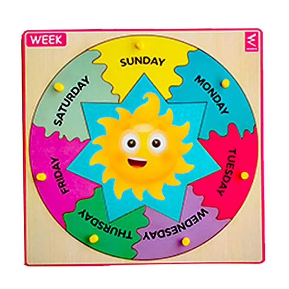 MIHA Wooden Week Peg Board Puzzle - 12x12 Inch Educational Days of The Week Matching Game for Kids, Self-Correcting Puzzle with Wooden Cards, Learning Toy for Toddlers Ages 2-5