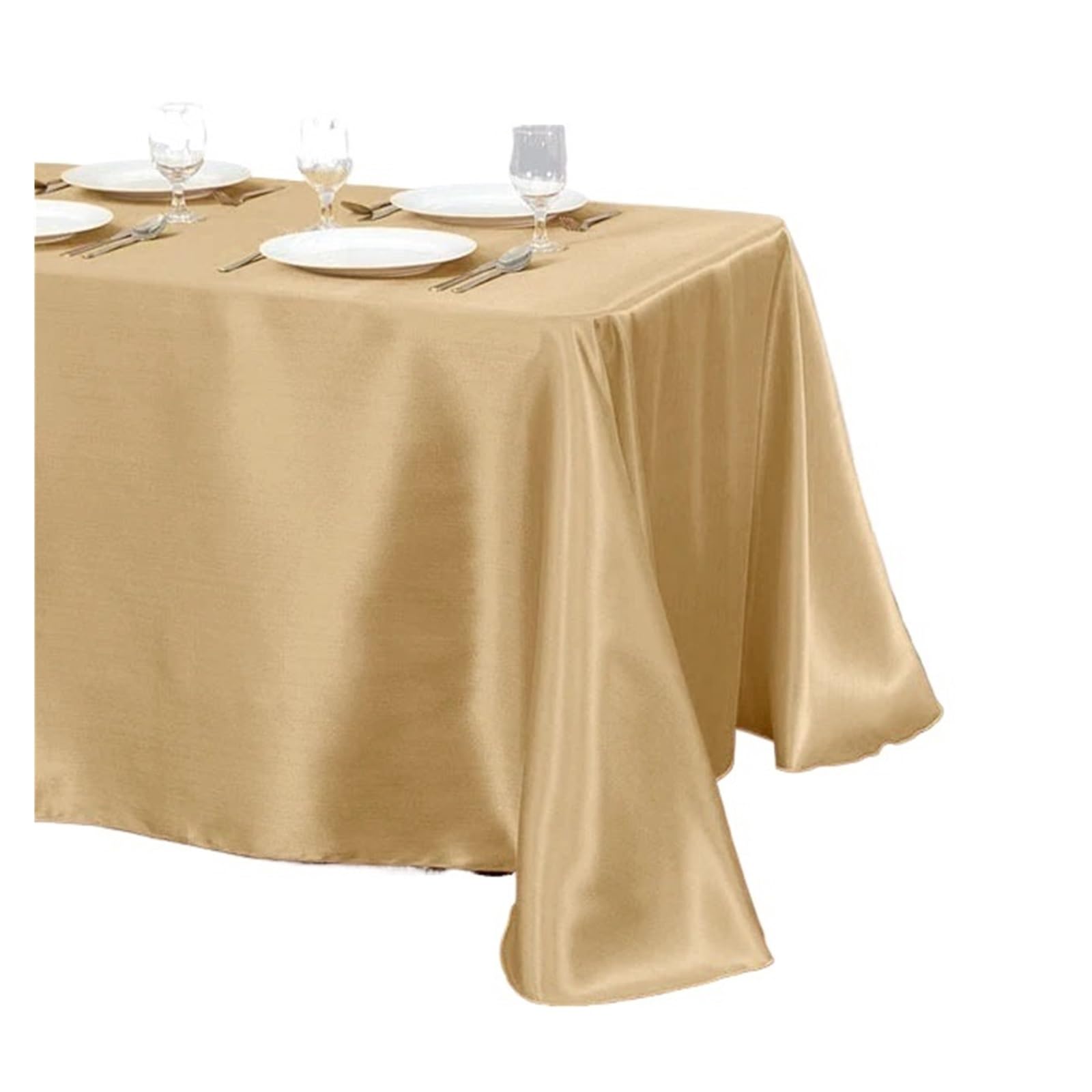 LOPJGGYF Wedding Tablecloth Rectangular Satin Table Cloth Black Overlay Cover Champagne Party Dinner Banquet Decoration for Wedding Banquet Party Events(Champagne,145X200cm)