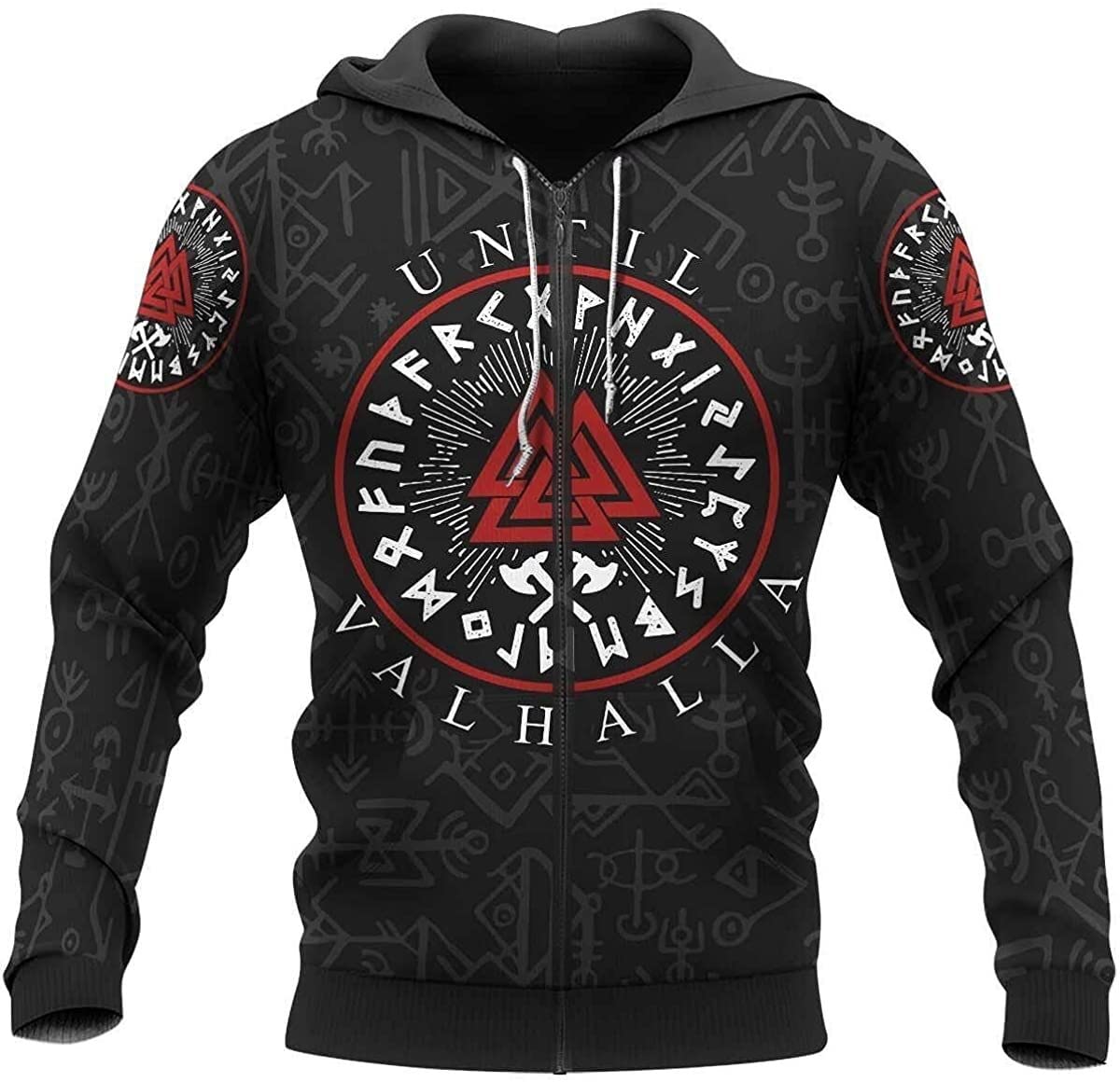 XBOMENMen's Viking Odin Logo Valknut Hoodie Walhalla Pullover T-shirt Hooded Sweater Viking Style Men's Clothing With Pockets (Color : Zip, Size : XX-Large)