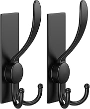 VAEHOLD 2 Pack Adhesive Towel Hooks Robe Towel Wall Hooks Stainless Steel Heavy Duty Coat Hooks, Multifunctional Practical Hooks for Hanging Bathrobes, Coats (Black)