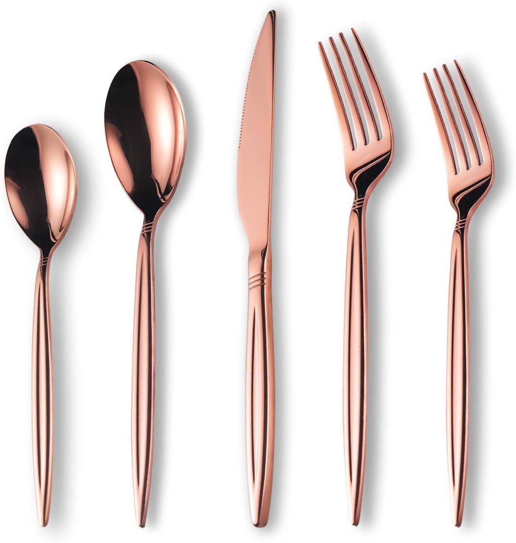 Berglander Titanium Gold Plating Flatware Set 20 Pieces, Stainless Steel Golden Flatware Set, Gold Silverware Set Service For 4 Rose Gold BL386R20