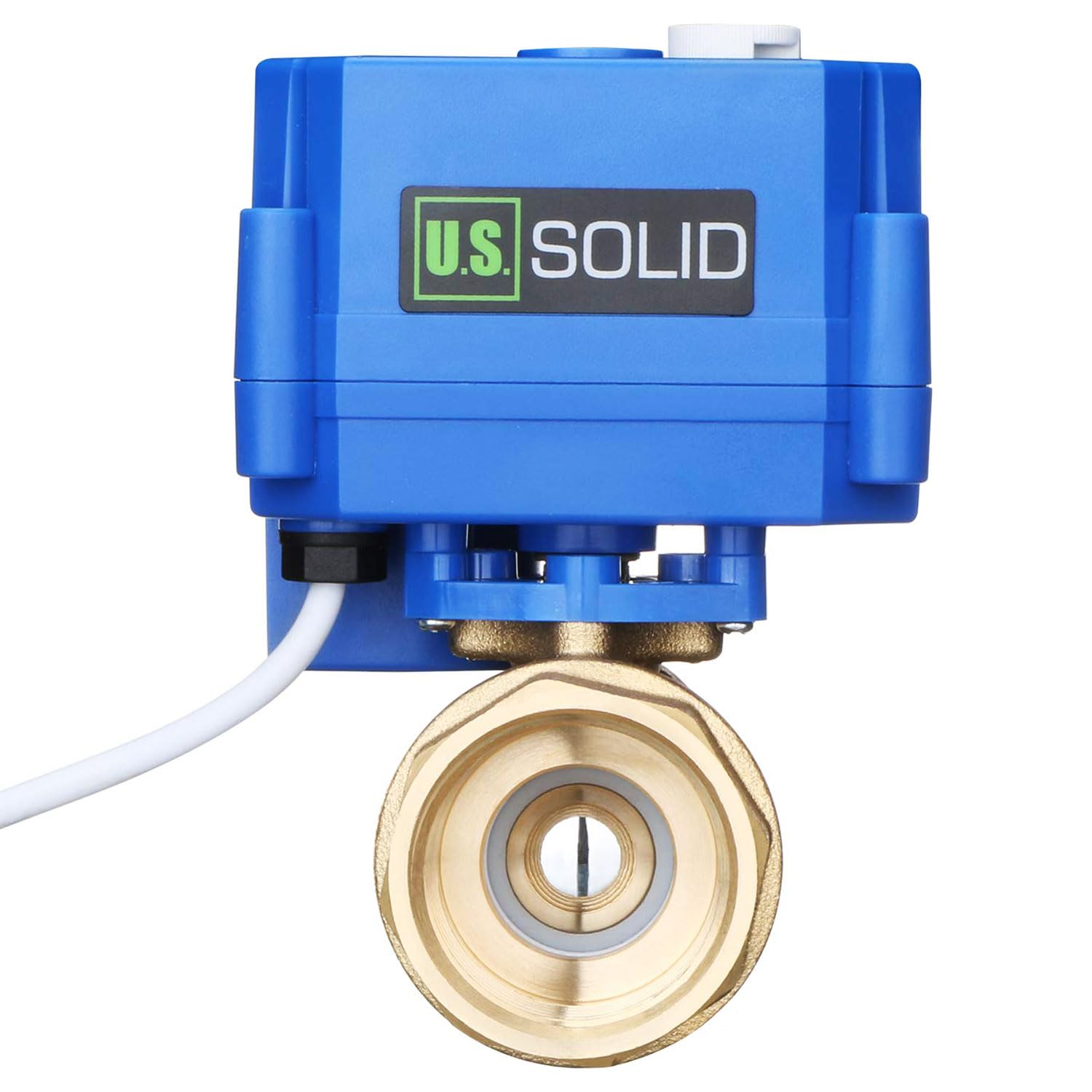 U.S. Solid Robinet à boisseau sphérique motorisé – Vanne à bille électrique laiton G 1", fonction manuelle, port standard, 9–24 V AC/DC, coupure positive 3 fils