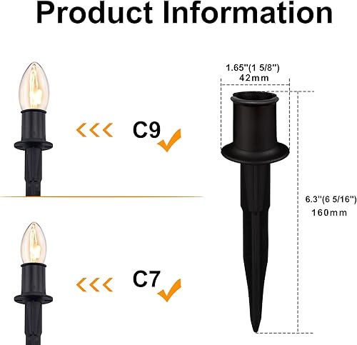 Miniatura 2 de TIORIY 25 Pack 6 Inch Christmas Light Stakes - for C7 C9 Pathway String Lights Outdoor, Durable Plastic Lights Stakes, Use on Yard Garden Lawn Patio