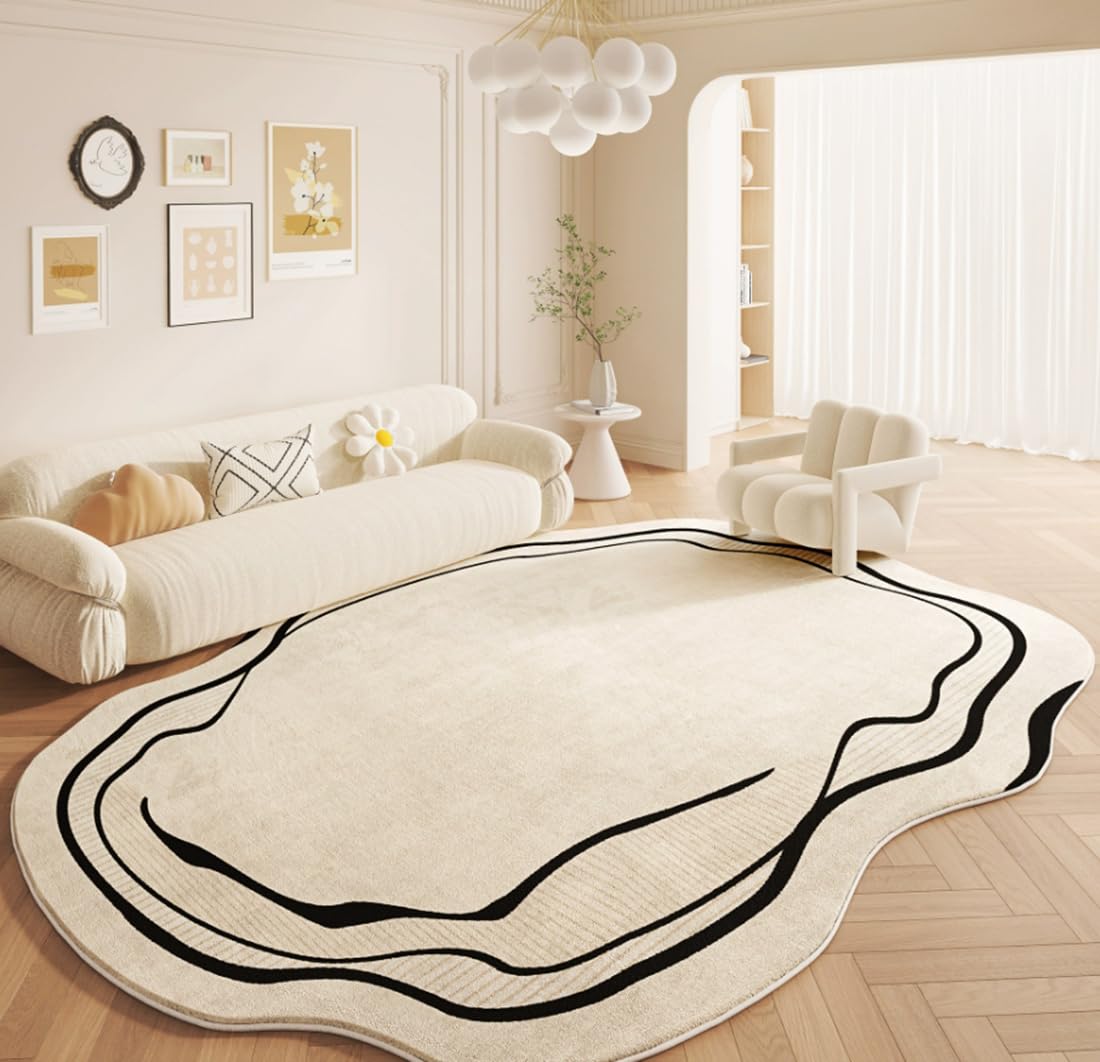 Irregular Shape 6x8 Area Rug Machine Washable Fauxx Wool Shag Rugs for Living Room Bedroom Nursery Room Dining Room Office Big Carpet Soft Indoor Mat