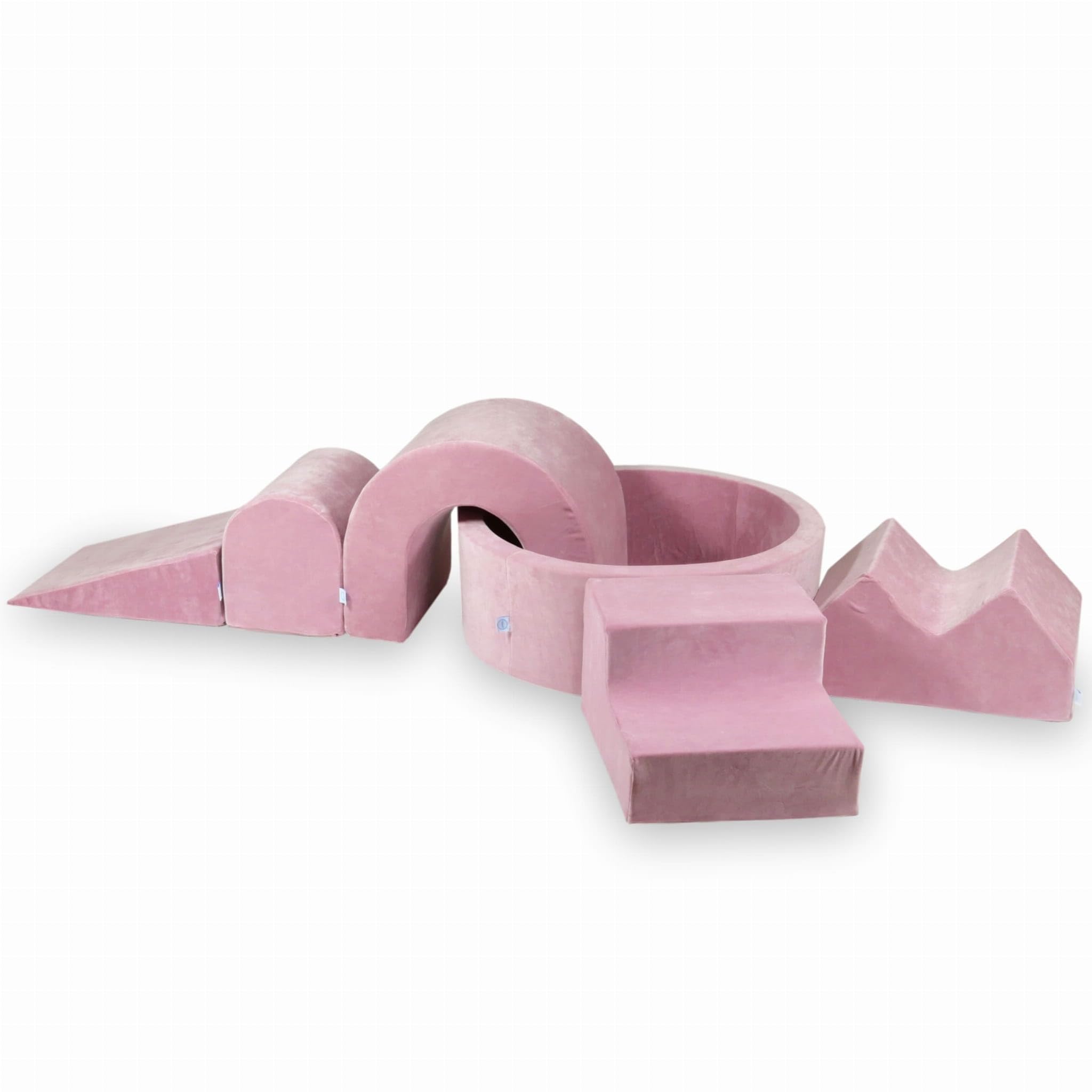 Mimii Parco giochi in gommapiuma con piscina rotonda con palline da 90 x 30 cm, Velvet Soft rosa, 5 elementi, giocattolo da arrampicata per interni, grandi mattoncini per gattonare e arrampicare