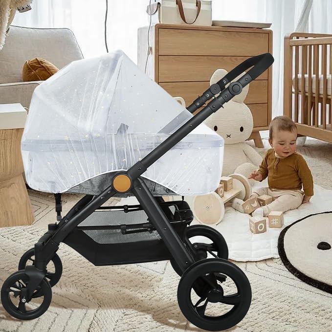Moustiquaire Bébé Berceau Universelle Anti-insectes Protection Housse Pour Poussette Landau Lit Parapluie Nacelle Couffin Tente Auto-siège Solide Arceaux Contre Les Guêpes Et Les Moustiques,Blanc,TU