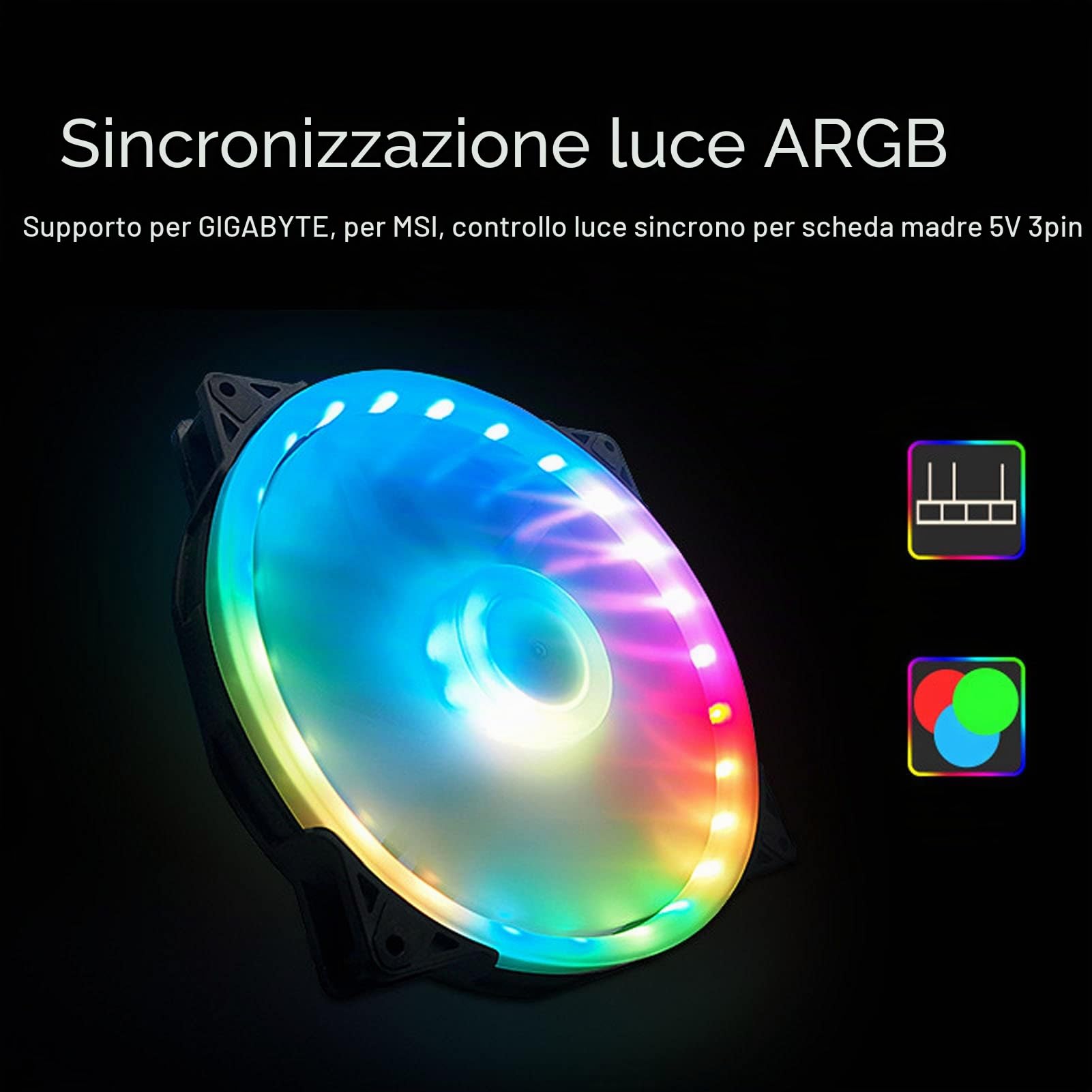 Ventole per Case, 200 Mm Grandi Cuscinetti Idraulici Ventole Volume D'aria ARGB Effetto Luce Silenzioso a Basso Rumore 4PIN PWM+5V ARGB Clicca per Collegare Ventola per Case del Computer 12V