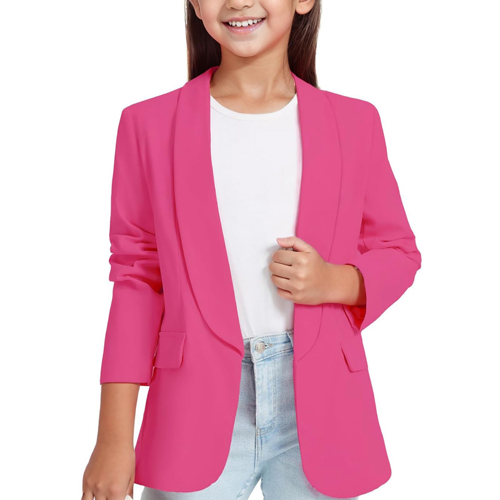 Chaqueta de traje formal con cuello chal para niñas, bolsillo interior, pantalones 140