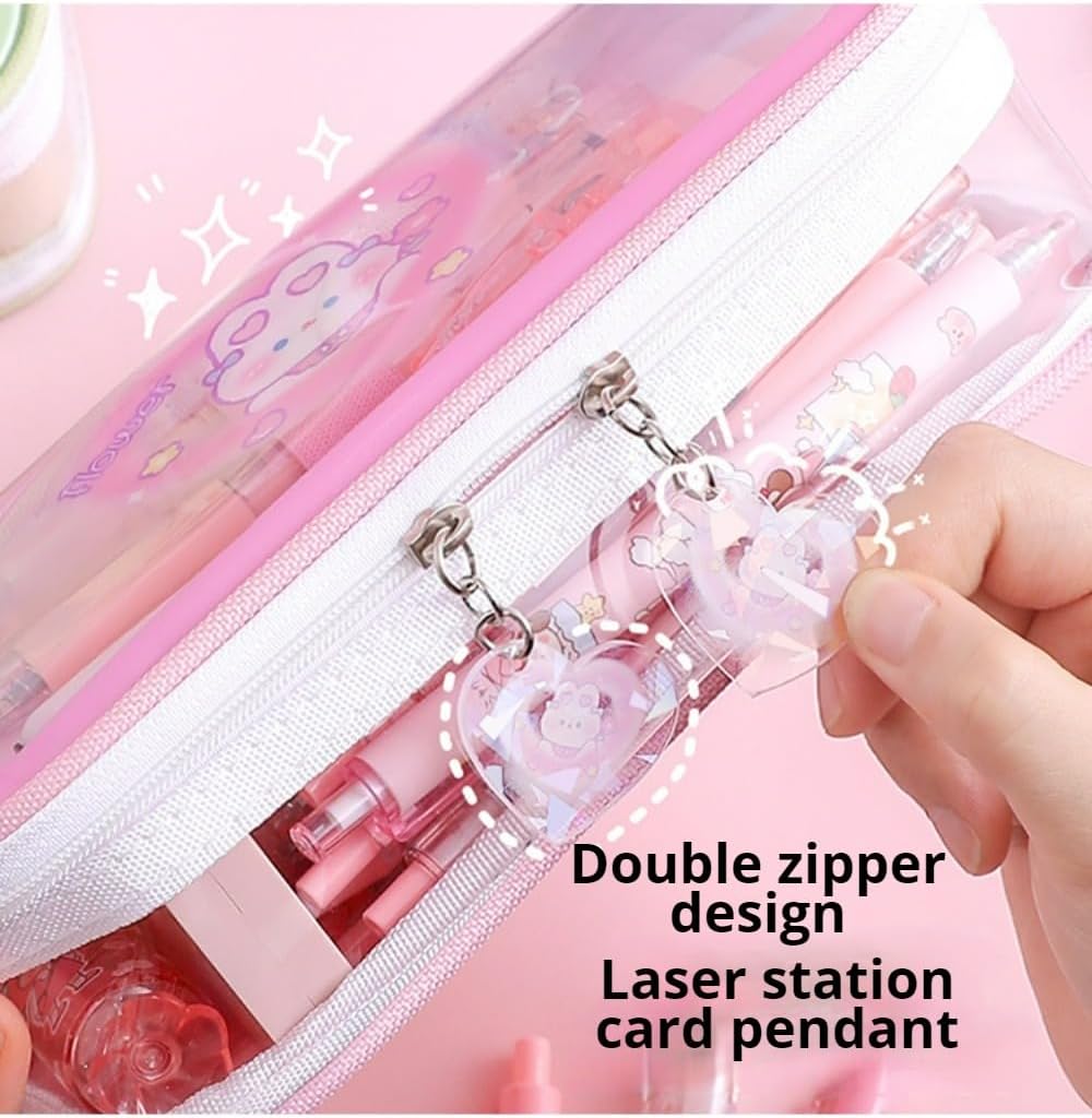 Cute Pencil Case Multilayer Large Capacity Pen Bag Rabbit Kawaii Pen Case Pencil Pouch Gift (Blue)