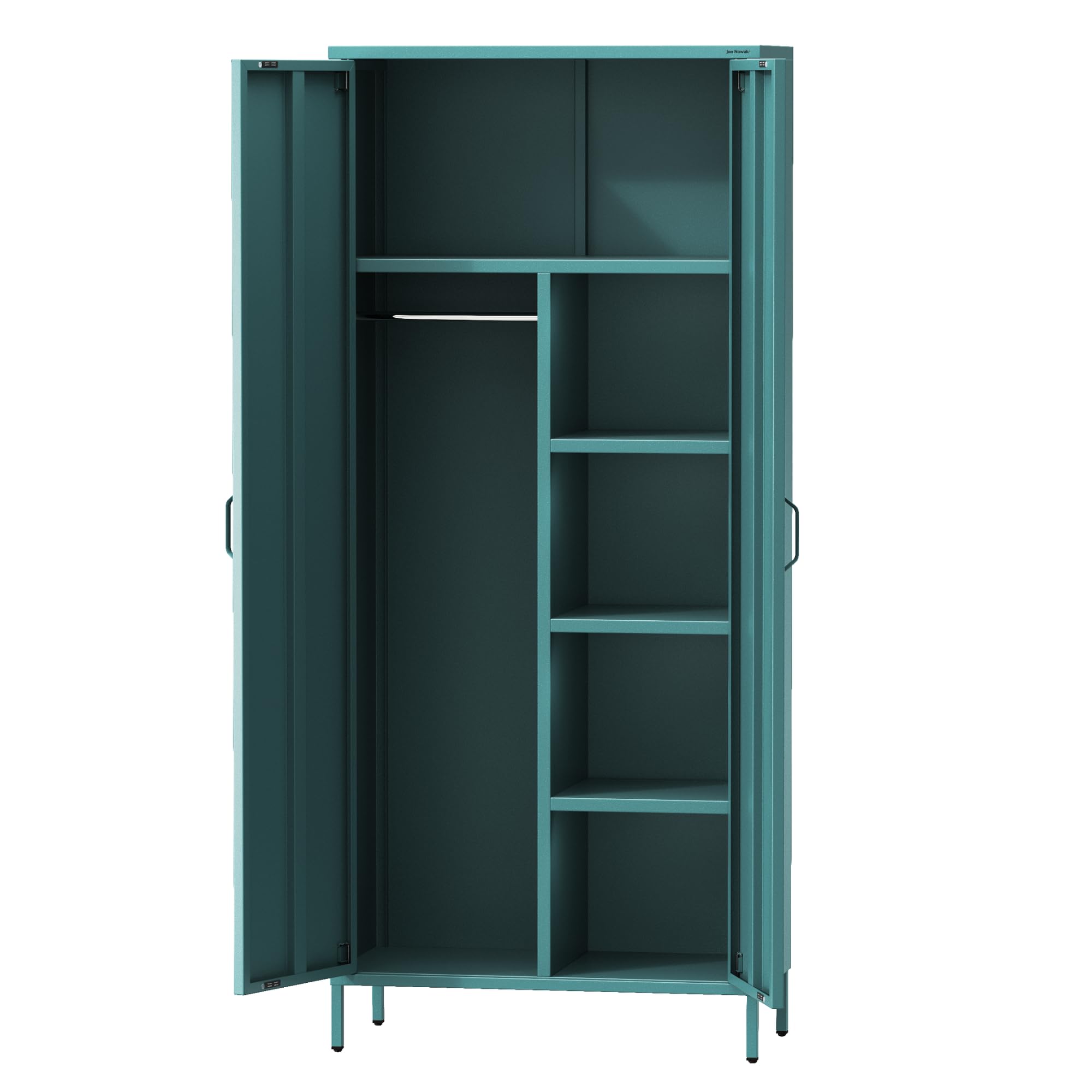 Jan Nowak Kleiderschrank 2 Türig, Metallschrank Glitzernd - Flavio | Ablagen, Kleiderstange, Magnetverschluss | Geräumiger Garderobenschrank Schlafzimmer, Kinderzimmer | 80 x 185 x 45 cm | Marine