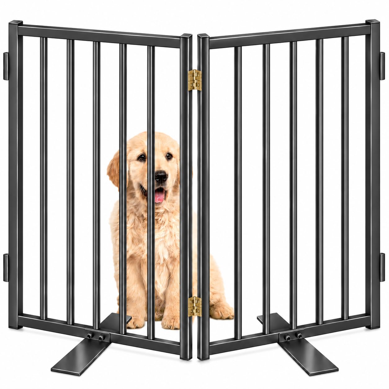 Metal Freestanding Dog Gates with Door, 40' Extra Wide 36' Tall, 2 Panels (Black)