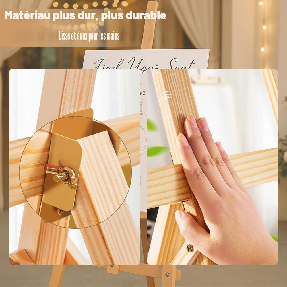 2PCS Chevalet Peinture，Chevalet Bois，Chevalet En Bois Massif De 175 Cm, Hauteur Réglable, Adapté à La Création Artistique Pour Enfants Et Adultes Ainsi Qu'à Une Utilisation Lors De Mariages