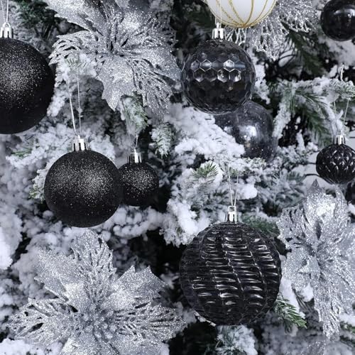 Christmas Balls Ornaments -36pcs Shatterproof Christmas Tree Decorations with Hanging Loop for Xmas Tree Wedding Holiday Party Home Decor,6 Styles in 3 Sizes(Black) - image 5