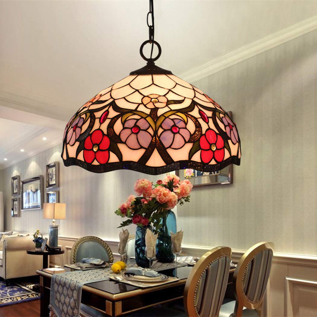 Lampa wisząca witrażowy żyrandol restauracja sypialnia przejście korytarz łazienka lampa sufitowa okrągła dekoracja oświetlenie E27 30 cm wygodna rocznica