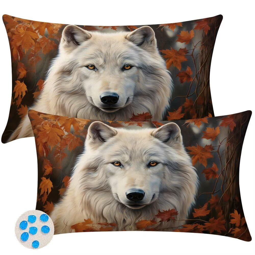 Outdoor Cushions Waterproof Cushion Covers 50cm x 80cm Pack of 2 Animals Garden Cushion Cover Autumn Wolf Throw Pillow Covers 20 x 32 Inch Outdoor Pillowcase for Garden Furniture Living Room -SC382
