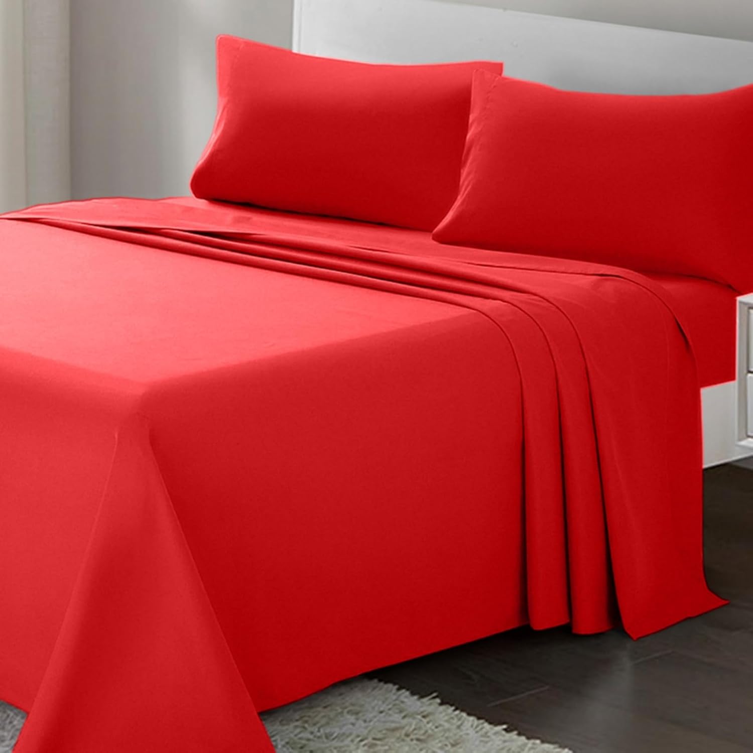 ARTALL Soft Microfiber Bed Sheet Set 4-Piece with Deep Pocket Bedding - King, Red