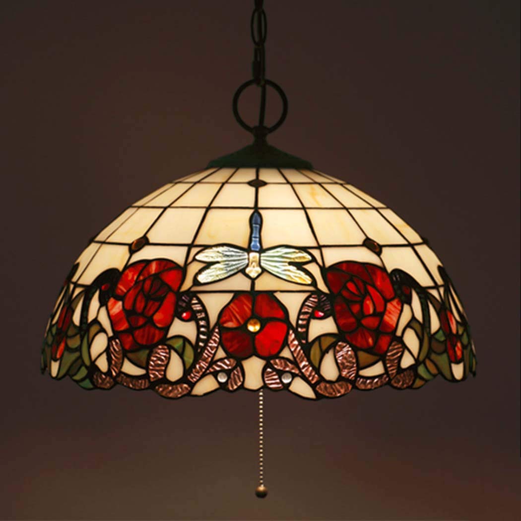 Lámpara Colgante de araña Estilo libélula idílica con Pantalla de vitral de 16", 3 Luces, para Comedor, vestíbulo, Cocina, Techo, lámpara Colgante, 110-, E27, B, grifos domésticos