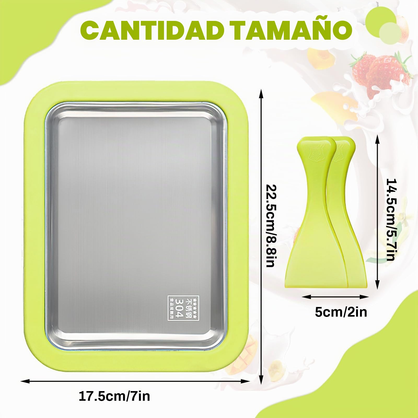 Fabricante de rollos de helado, Heladera Instantánea con 2 Espátulas, Ice Cream Rolls Maker Machine, Máquina para Hacer Rollos de Helado, Placa de Hielo Helado (Green, 1)