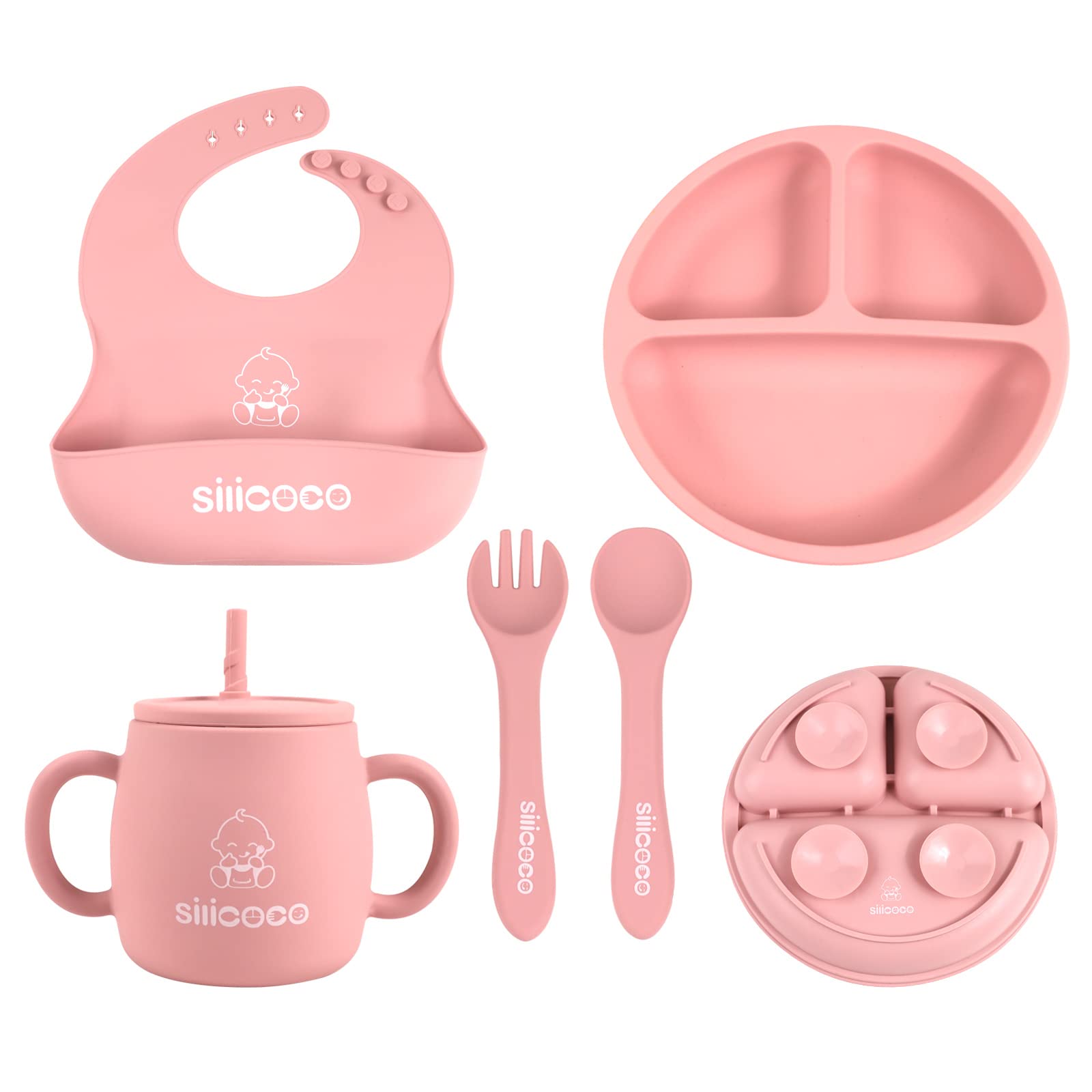 Baby Led Weaning Set - Silicone Plates, Bowls, Utensils & Bibs With Suction Bases