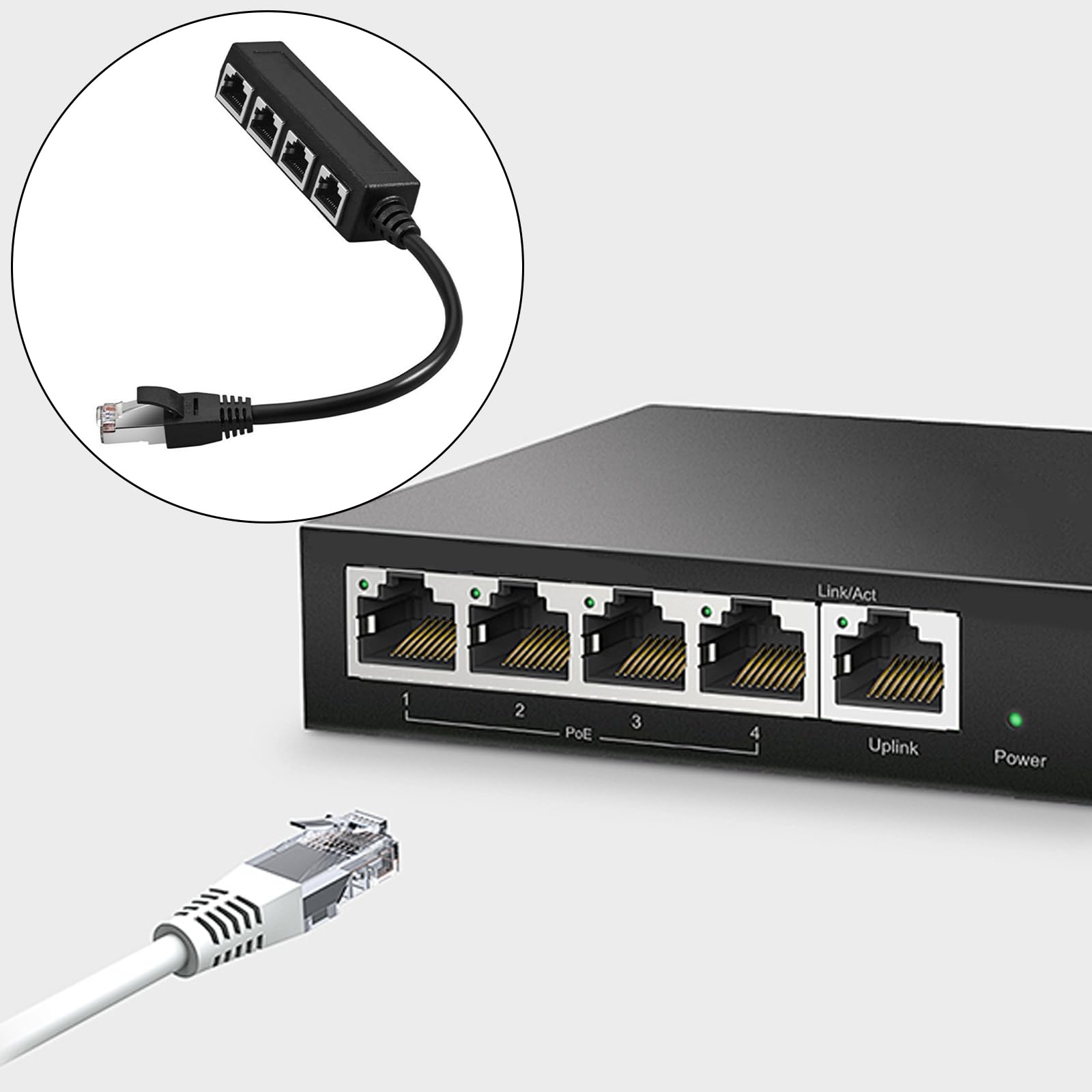 HERAON Ethernet Splitter Cable 1 Male to 4 Female 1 to 4 Port Ethernet Connector Adapter for Laptop Computer PC Desktop